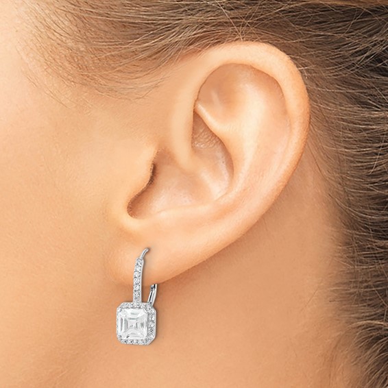 Cheryl M Sterling Silver Rhodium-plated Brilliant-cut and Asscher-cut CZ Leverback Earrings