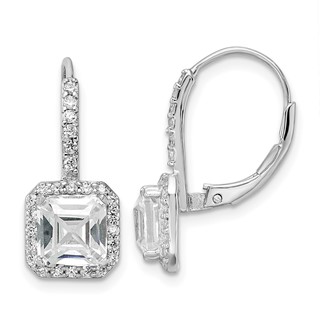 Cheryl M Sterling Silver Rhodium-plated Brilliant-cut and Asscher-cut CZ Leverback Earrings