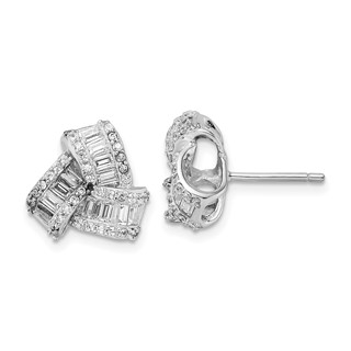 Cheryl M Sterling Silver Rhodium-plated Baguette-cut and Brilliant-cut CZ Love Knot Post Earrings