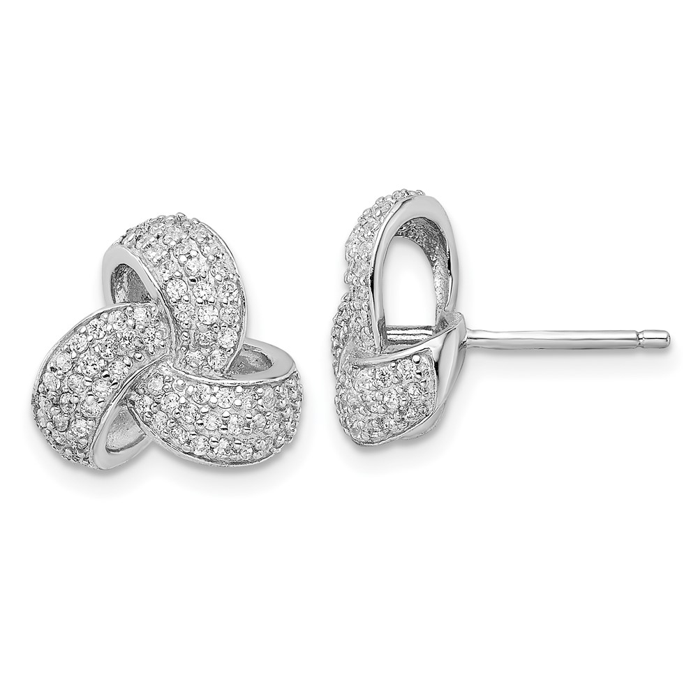 Sterling Silver Cheryl M Rhodium-plated CZ Pave Swirl Post Earrings