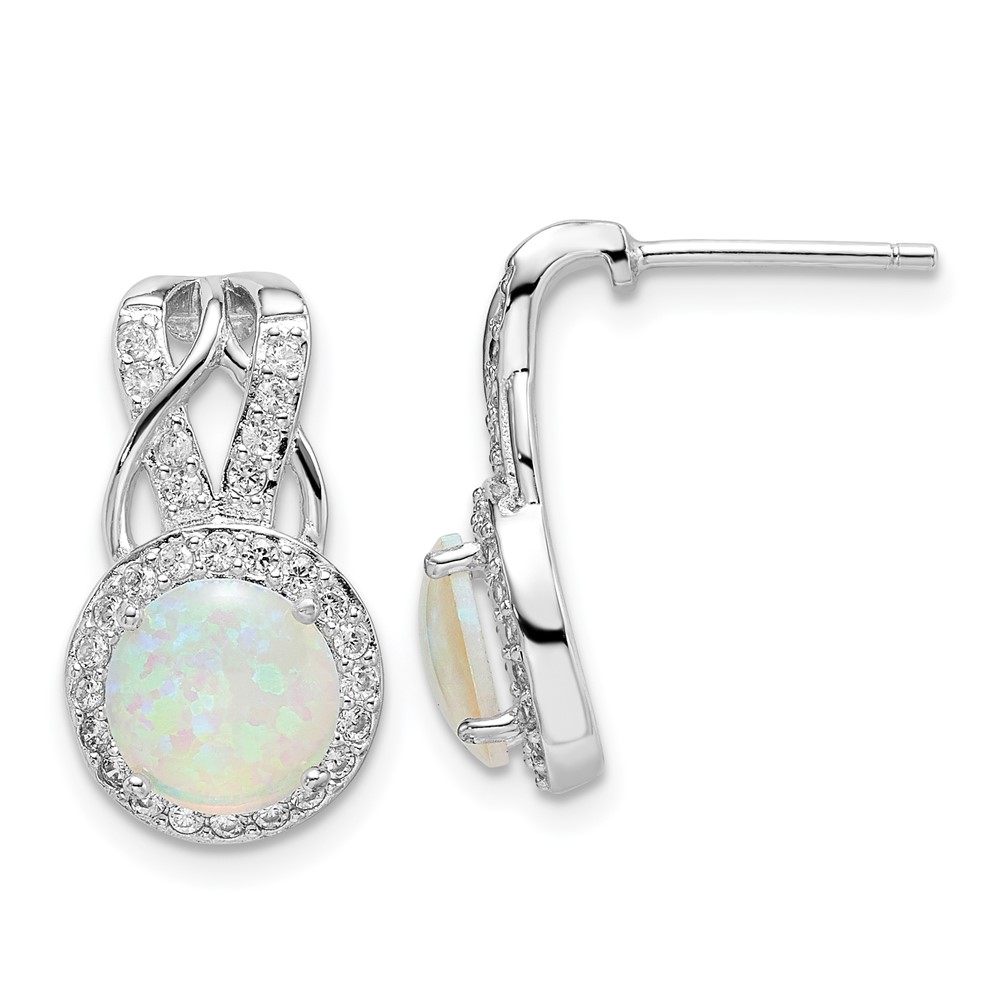 Sterling Silver Cheryl M Rh-p Simulated White Opal CZ Fancy Post Earrings