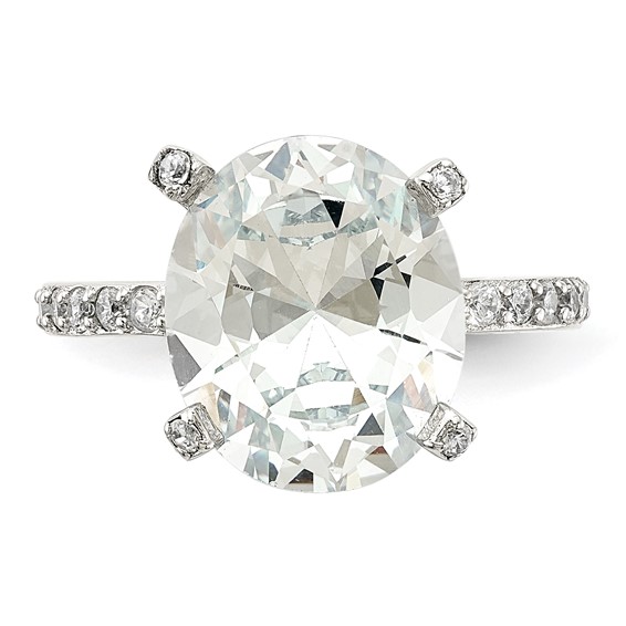Cheryl M Sterling Silver Rhodium-plated Brilliant-cut CZ Oval Center with Side Stones Ring