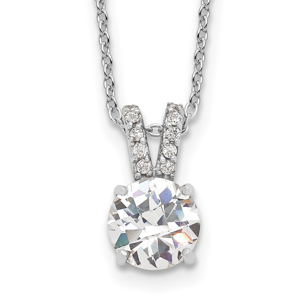 Sterling Silver Cheryl M Rh-p 8mm  CZ with CZ Split Bale Pendant Necklace