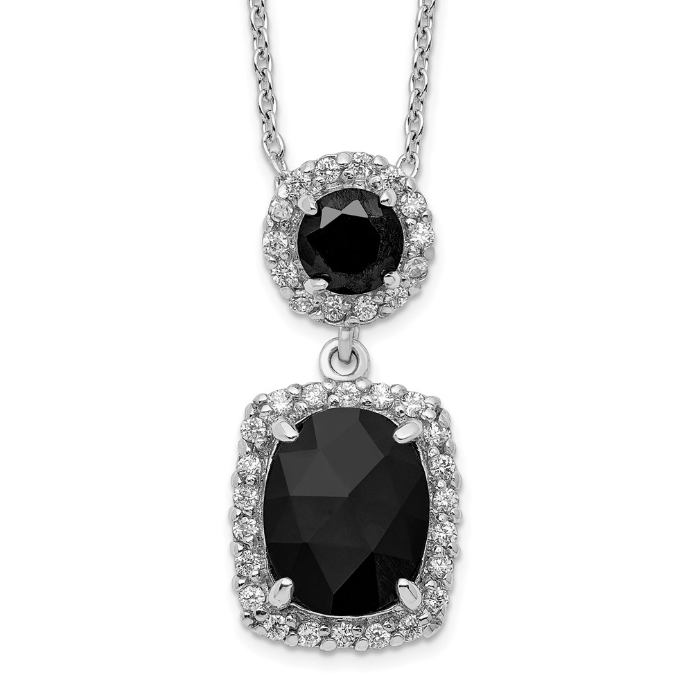 Sterling Silver Cheryl M Rh-p Double Black CZ with CZ Frame Necklace