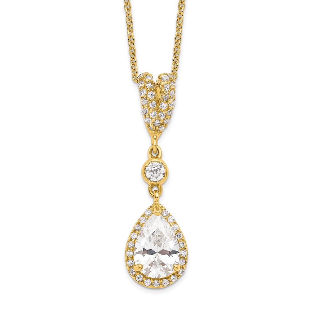 Cheryl M SS Gold-plated CZ Dangle Pendant Necklace