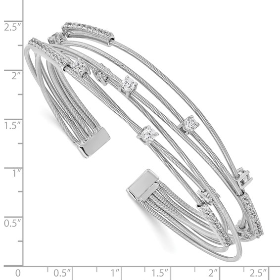 Cheryl M Sterling Silver Rhodium-plated Brilliant-cut CZ Flexible Bangle