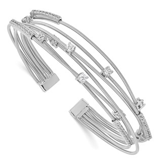 Cheryl M Sterling Silver Rhodium-plated Brilliant-cut CZ Flexible Bangle