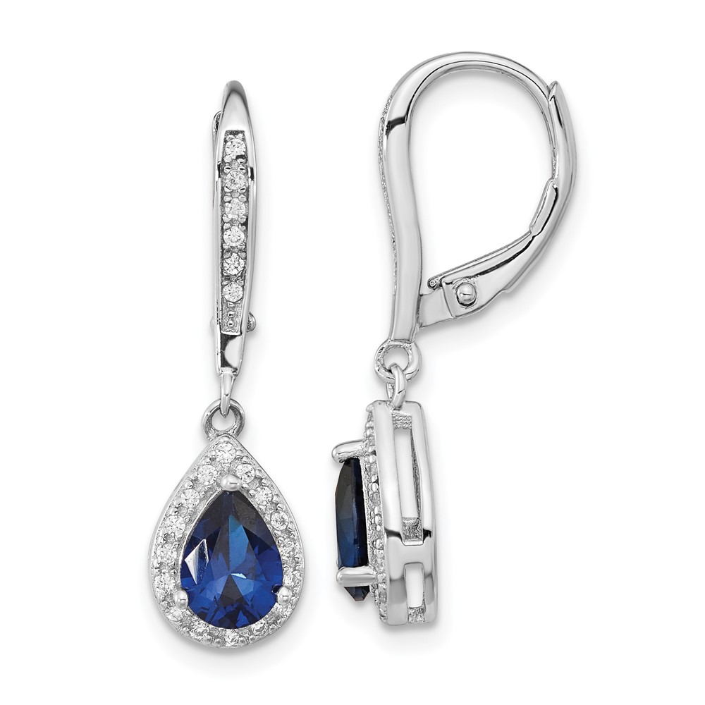Cheryl M SS Rhodium-plated Created Blue Spinel and CZ Leverback Earrings