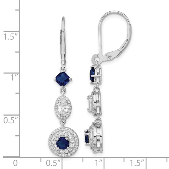 Cheryl M Sterling Silver Rhodium-plated Cushion-cut/Brilliant-cut Blue Glass and Brilliant-cut White CZ Leverback Dangle Earrings