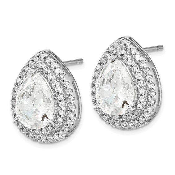 Cheryl M Sterling Silver Rhodium-plated Brilliant-cut Pear Shaped CZ Double Halo Post Earrings