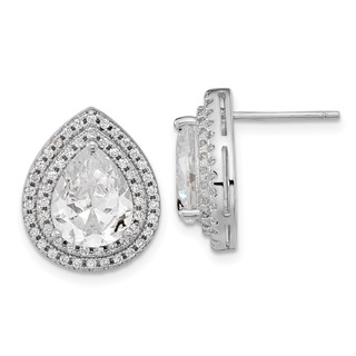 Cheryl M Sterling Silver Rhodium-plated Brilliant-cut Pear Shaped CZ Double Halo Post Earrings