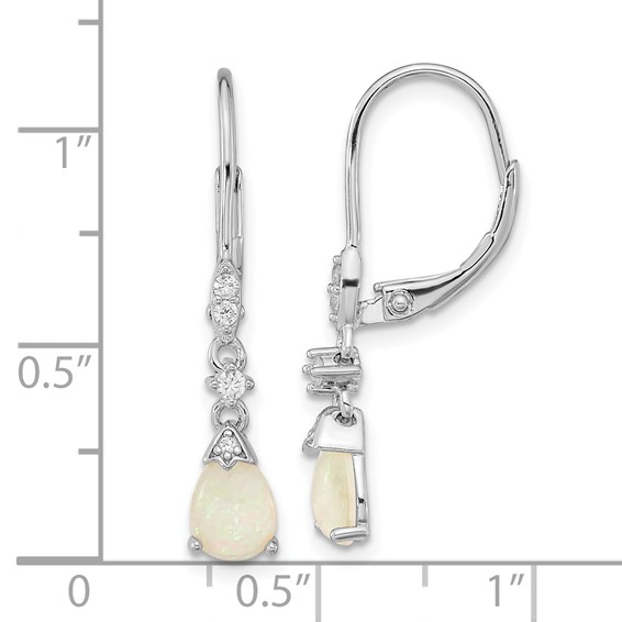 Cheryl M Sterling Silver Rhodium-plated Cabochon Lab Created Opal and Brilliant-cut CZ Dangle Leverback Earrings