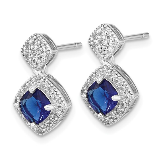 Cheryl M Sterling Silver Rhodium-plated Cushion-cut Blue Glass and Brilliant-cut White CZ Post Dangle Earrings