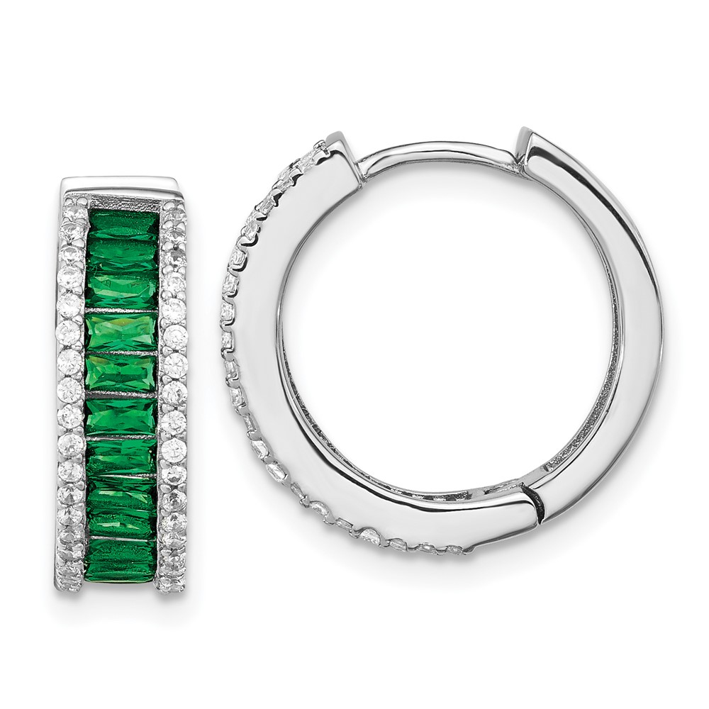 Sterling Silver Cheryl M Rh-p Emerald-cut Green Crystal CZ Hoop Earrings
