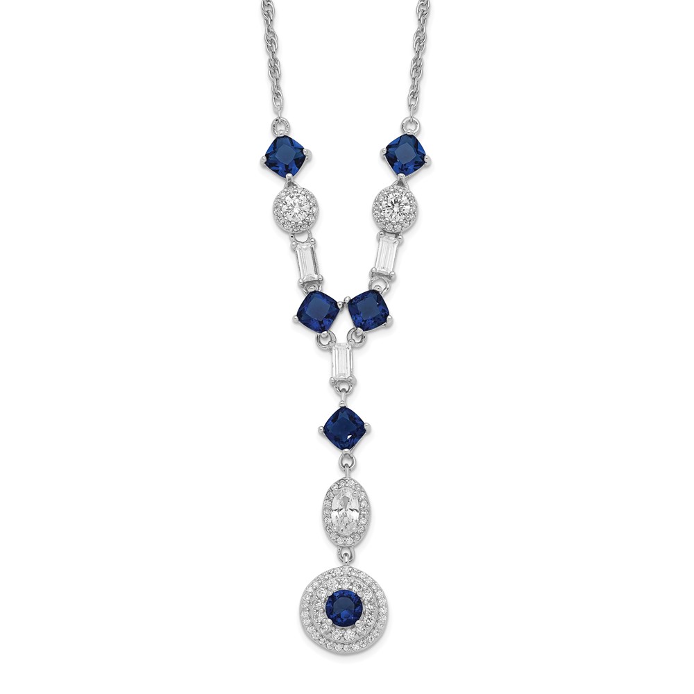 Sterling Silver Cheryl M Rhodium-plated Lab Blue Glass And CZ Necklace