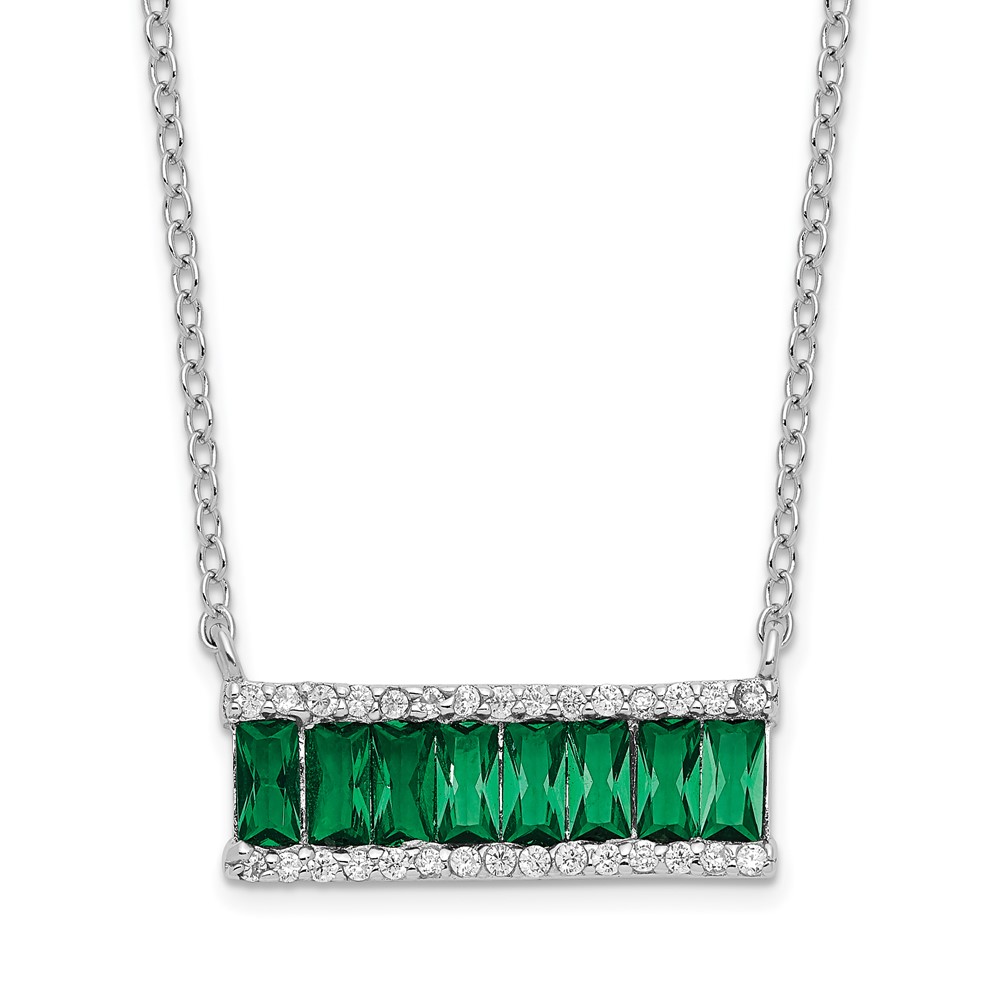 Sterling Silver Cheryl M Rh-p Emerald-cut Green Crystal CZ Bar Necklace