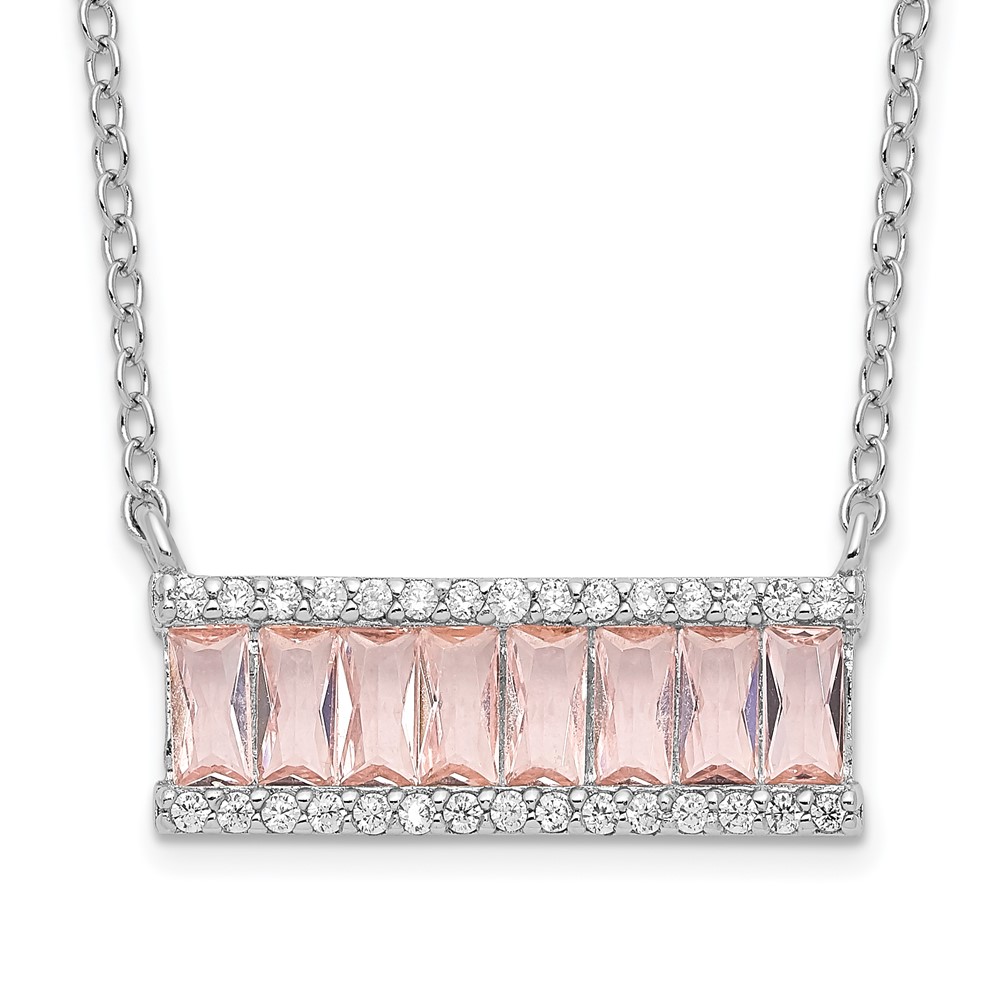 Cheryl M SS Rhod Emerald-cut Pink Nano Crystal & CZ Bar Necklace