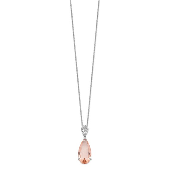 Cheryl M Sterling Silver Rhodium-plated Brilliant-cut Simulated Morganite and White Brilliant-cut CZ Teardrop 18 Inch Necklace