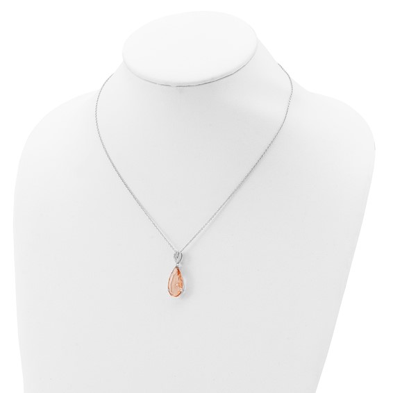 Cheryl M Sterling Silver Rhodium-plated Brilliant-cut Simulated Morganite and White Brilliant-cut CZ Teardrop 18 Inch Necklace