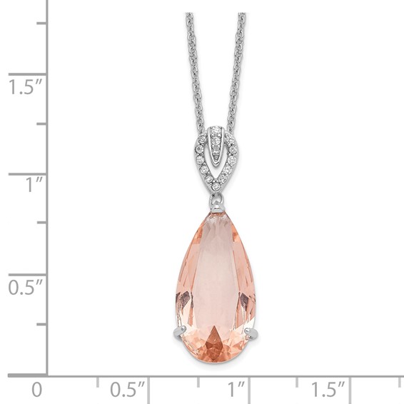 Cheryl M Sterling Silver Rhodium-plated Brilliant-cut Simulated Morganite and White Brilliant-cut CZ Teardrop 18 Inch Necklace