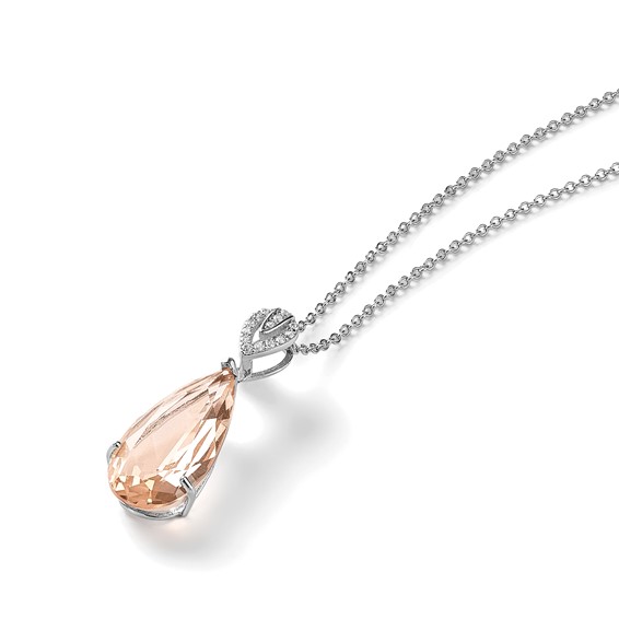 Cheryl M Sterling Silver Rhodium-plated Brilliant-cut Simulated Morganite and White Brilliant-cut CZ Teardrop 18 Inch Necklace