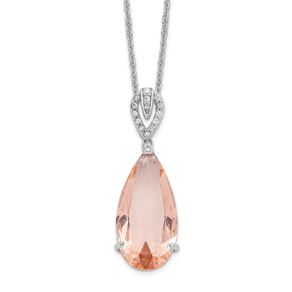 Cheryl M SS Rhodium-plated CZ & Simulated Morganite 18in Necklace