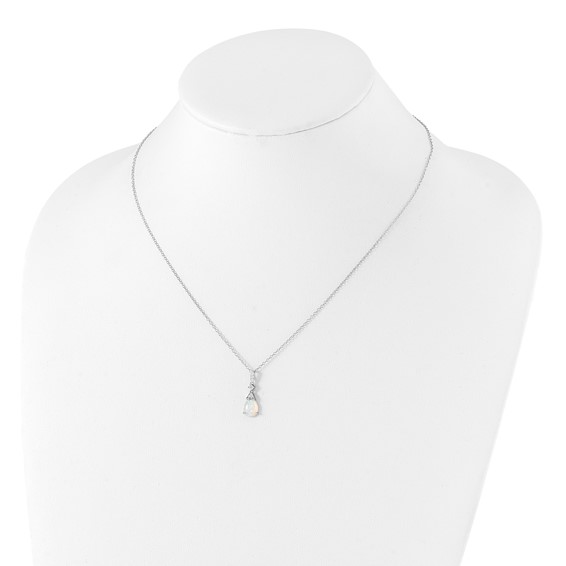 Cheryl M Sterling Silver Rhodium-plated Cabochon Lab Created Opal and Brilliant-cut CZ Teardrop 18 Inch Necklace