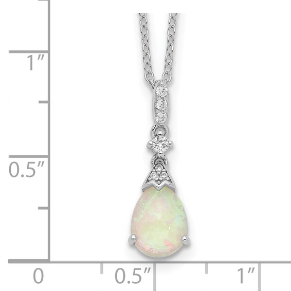 Cheryl M Sterling Silver Rhodium-plated Cabochon Lab Created Opal and Brilliant-cut CZ Teardrop 18 Inch Necklace