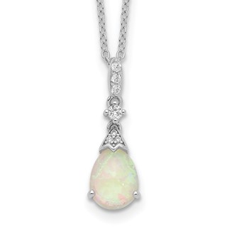 Cheryl M Sterling Silver Rhodium-plated Cabochon Lab Created Opal and Brilliant-cut CZ Teardrop 18 Inch Necklace