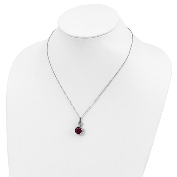Cheryl M Sterling Silver Rhodium-plated Brilliant-cut Lab Created Ruby and Brilliant-cut White CZ Round Halo 18 Inch Necklace