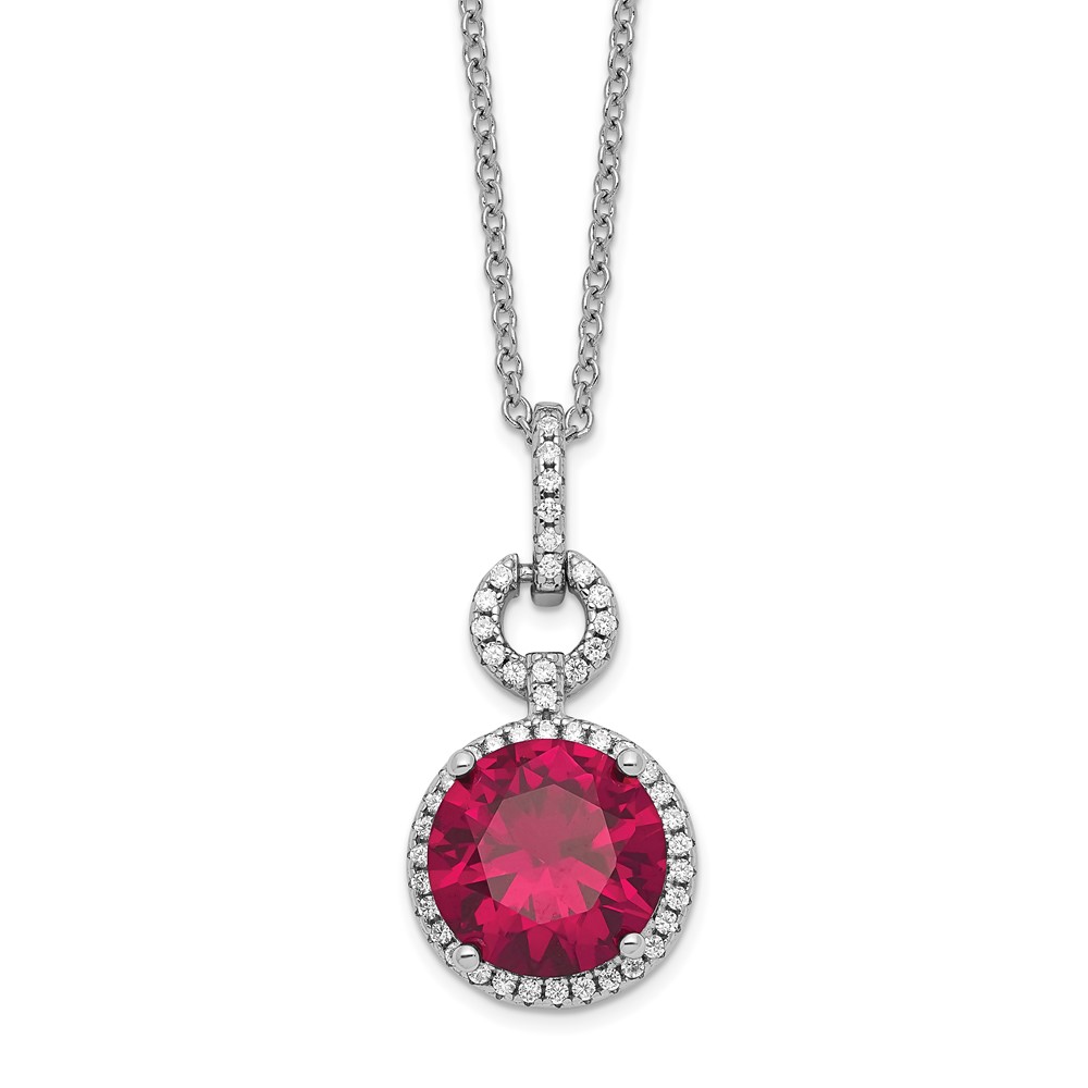 Sterling Silver Cheryl M Rhodium-plated Lab Created Ruby And CZ Necklace