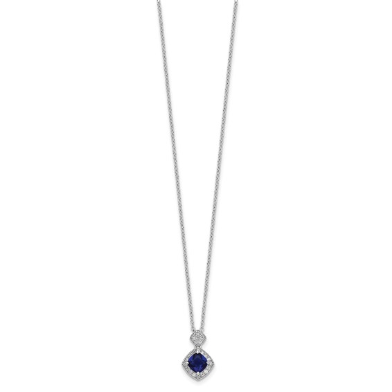 Cheryl M Sterling Silver Rhodium-plated Cushion-cut Blue Glass and Brilliant-cut White CZ 18 Inch Necklace