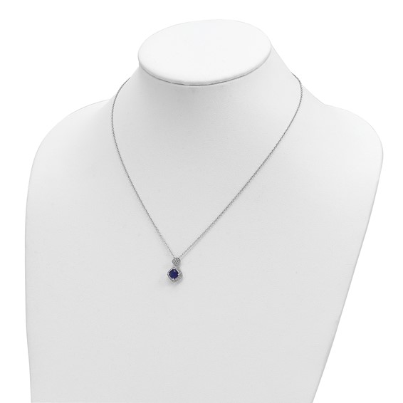 Cheryl M Sterling Silver Rhodium-plated Cushion-cut Blue Glass and Brilliant-cut White CZ 18 Inch Necklace
