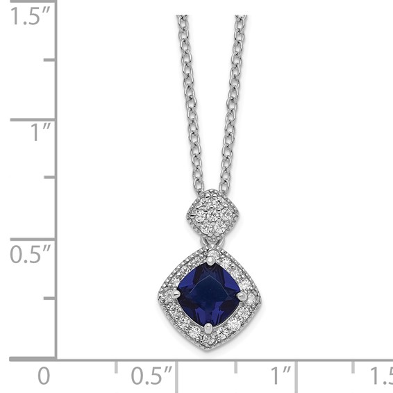 Cheryl M Sterling Silver Rhodium-plated Cushion-cut Blue Glass and Brilliant-cut White CZ 18 Inch Necklace