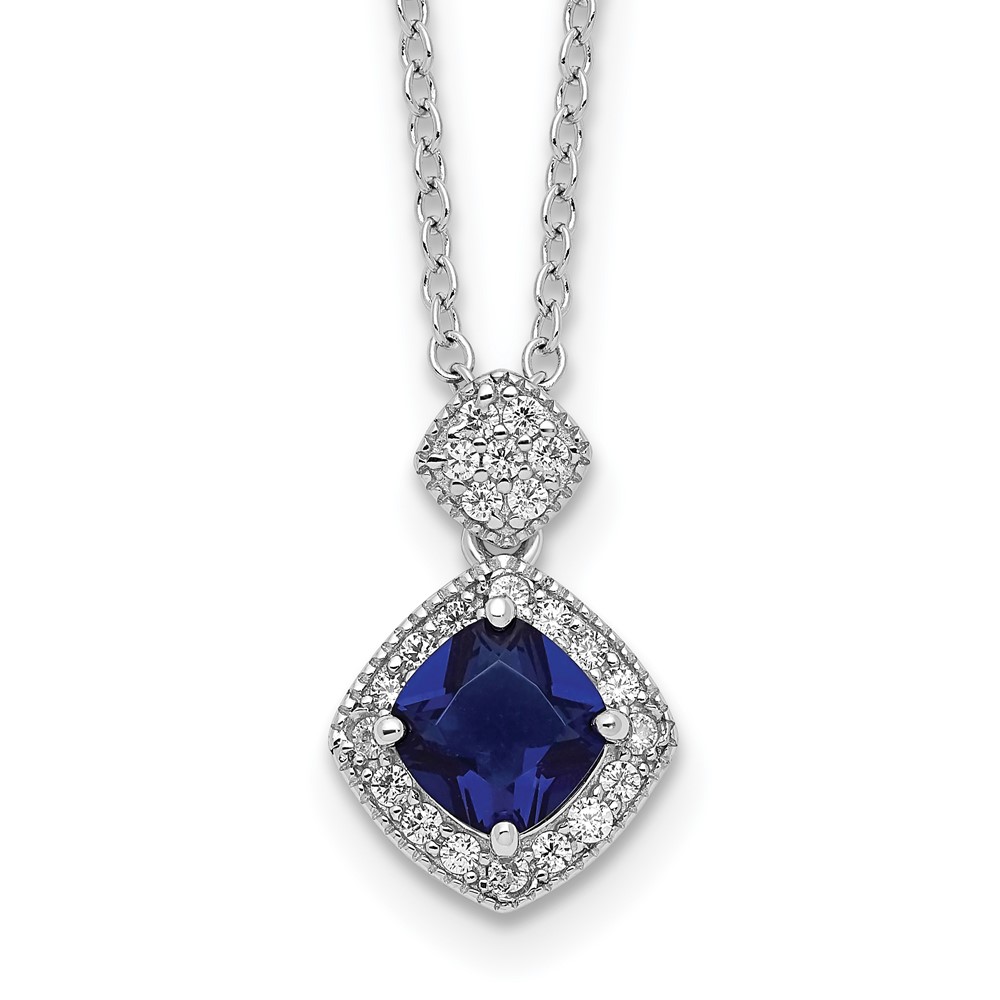 Sterling Silver Cheryl M Rhodium-plated Blue Glass And CZ Necklace