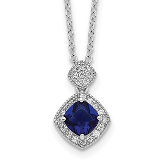 Cheryl M Sterling Silver Rhodium-plated Cushion-cut Blue Glass and Brilliant-cut White CZ 18 Inch Necklace