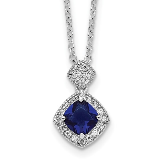 Cheryl M Sterling Silver Rhodium-plated Cushion-cut Blue Glass and Brilliant-cut White CZ 18 Inch Necklace