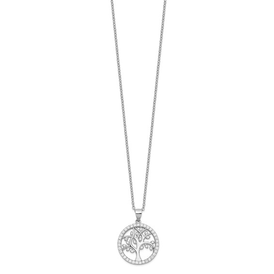 Cheryl M Sterling Silver Rhodium-plated Brilliant-cut CZ Tree Of Life 18 Inch Necklace