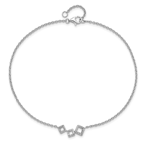 Cheryl M Sterling Silver Rhodium-plated Brilliant-cut CZ Geometric 9.5 Inch Anklet with 1 Inch Extender