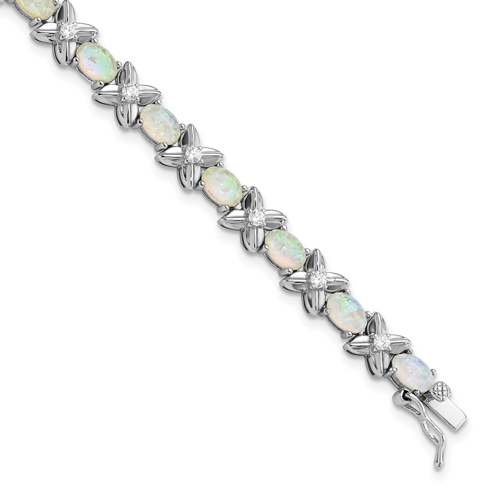 Sterling Silver Cheryl M Rh-p Fancy X O Created Opal CZ Bracelet