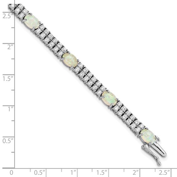 Cheryl M Sterling Silver Rhodium-plated Fancy Cabochon Lab Created Opal and Brilliant-cut CZ 7.5 Inch Bracelet