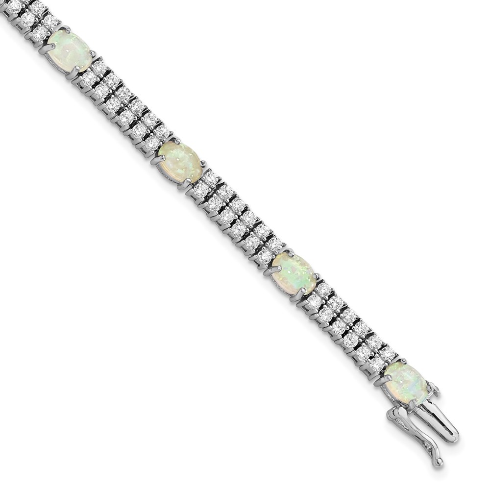 Sterling Silver Cheryl M Rhodium-plated Fancy Created Opal And CZ Bracelet