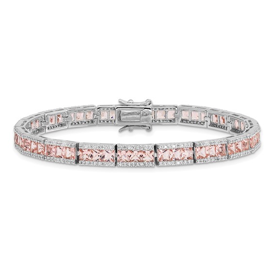 Cheryl M Sterling Silver Rhodium-plated Princess-cut Pink Nano Crystal and White Brilliant-cut CZ 7.25 Inch Bracelet