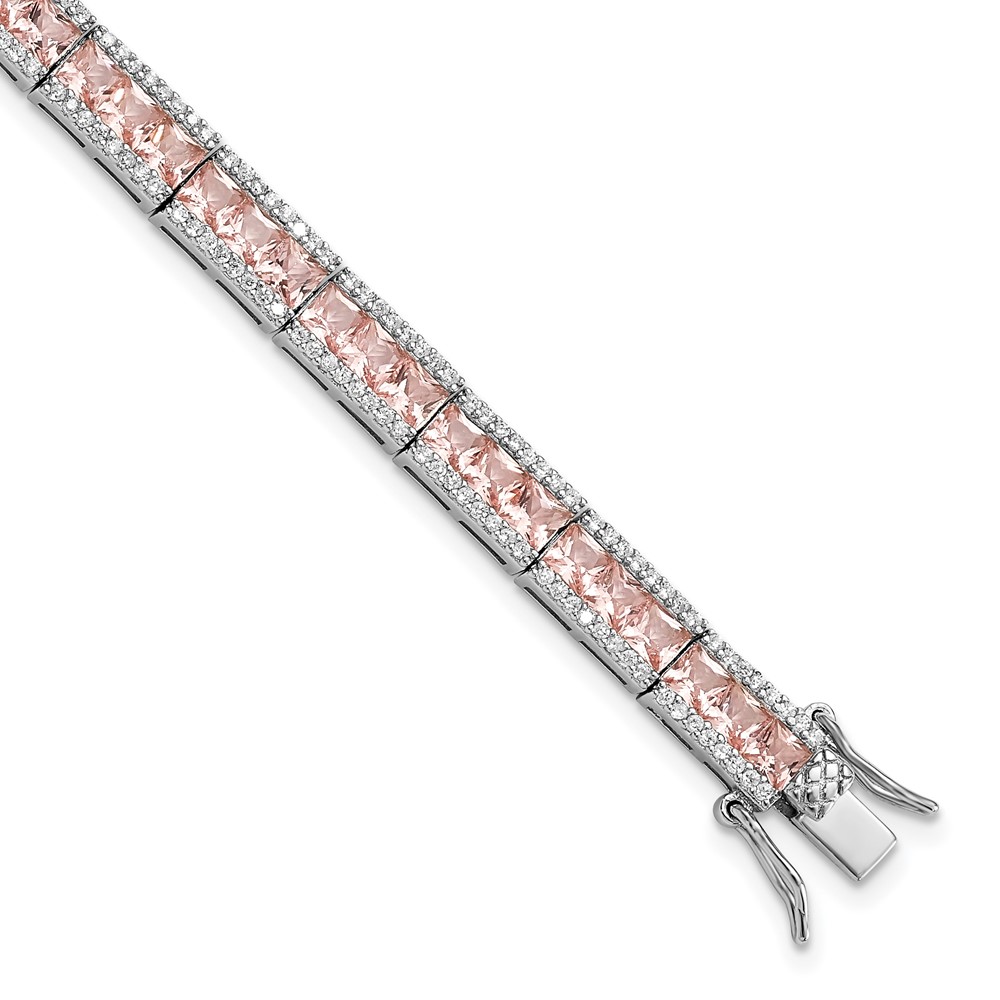 Cheryl M SS Rhod Princess-cut Pink Nano Crystal and CZ 7.25in Bracelet