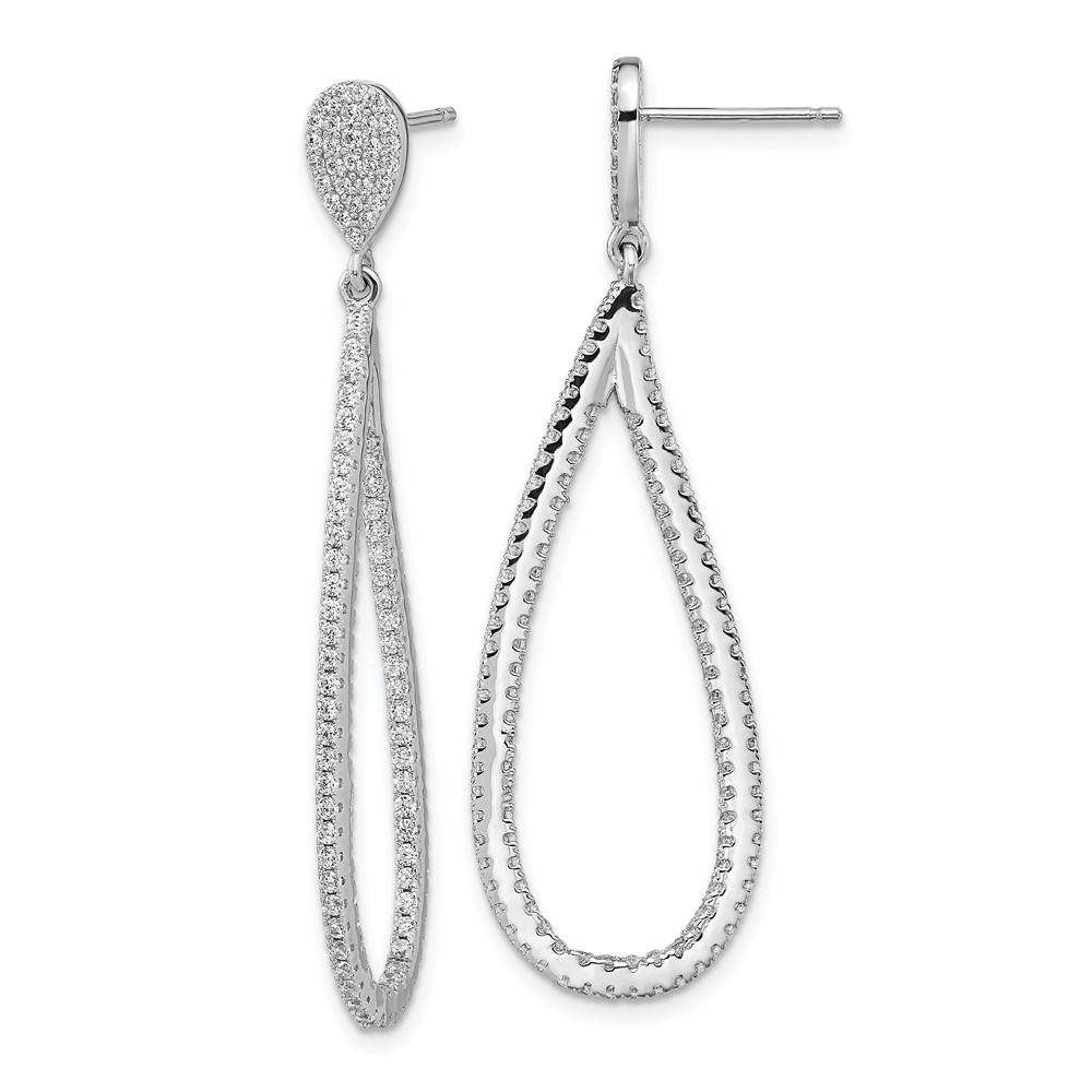 Sterling Silver Cheryl M Rhodium-plated CZ Teardrop In-Out Post Earrings
