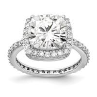 Cheryl M Sterling Silver Rhodium-plated Rose-cut and Brilliant-cut CZ Square Halo Ring view 1