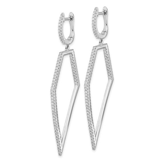 Cheryl M Sterling Silver Rhodium-plated Brilliant-cut Clear CZ Hinged Hoop with Geometric CZ Dangle Earrings