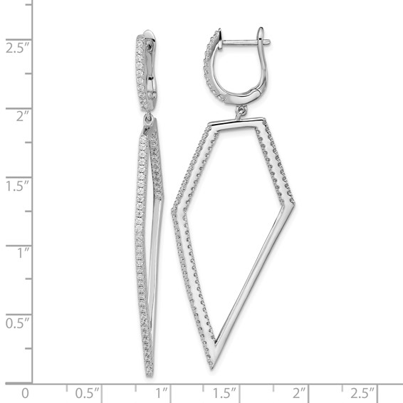 Cheryl M Sterling Silver Rhodium-plated Brilliant-cut Clear CZ Hinged Hoop with Geometric CZ Dangle Earrings