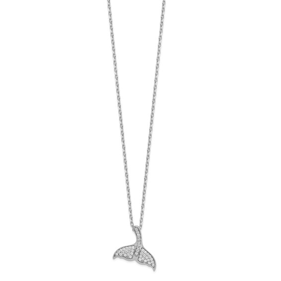 Cheryl M Sterling Silver Rhodium-plated Brilliant-cut CZ Whale Tail 16 Inch Necklace with 2 Inch Extender