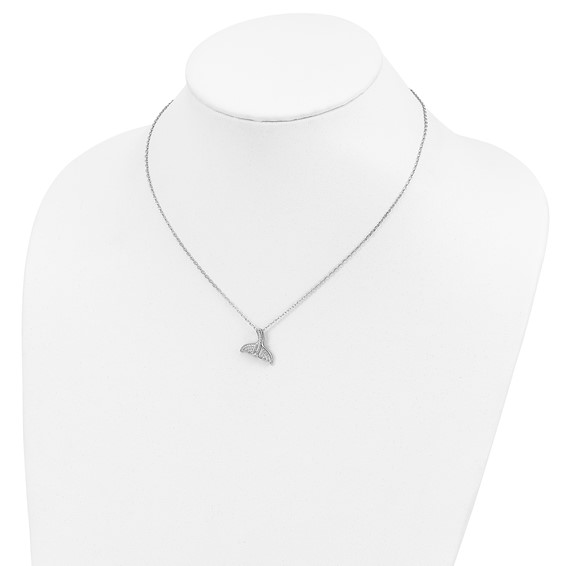 Cheryl M Sterling Silver Rhodium-plated Brilliant-cut CZ Whale Tail 16 Inch Necklace with 2 Inch Extender